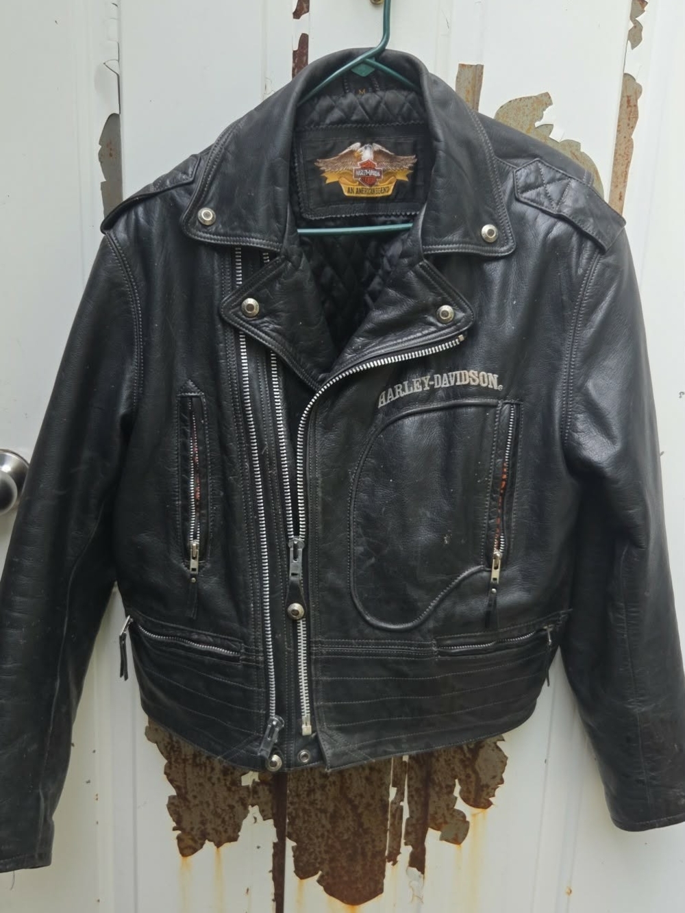 Vintage Harley-Davidson Black Quilted Leather Motorcycle Bomber Jacket